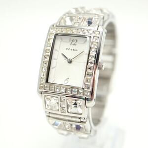 Fossil Marissa Silver Tone Large Gem Set 25mm Watch 6.5" ES1512 w New Battery